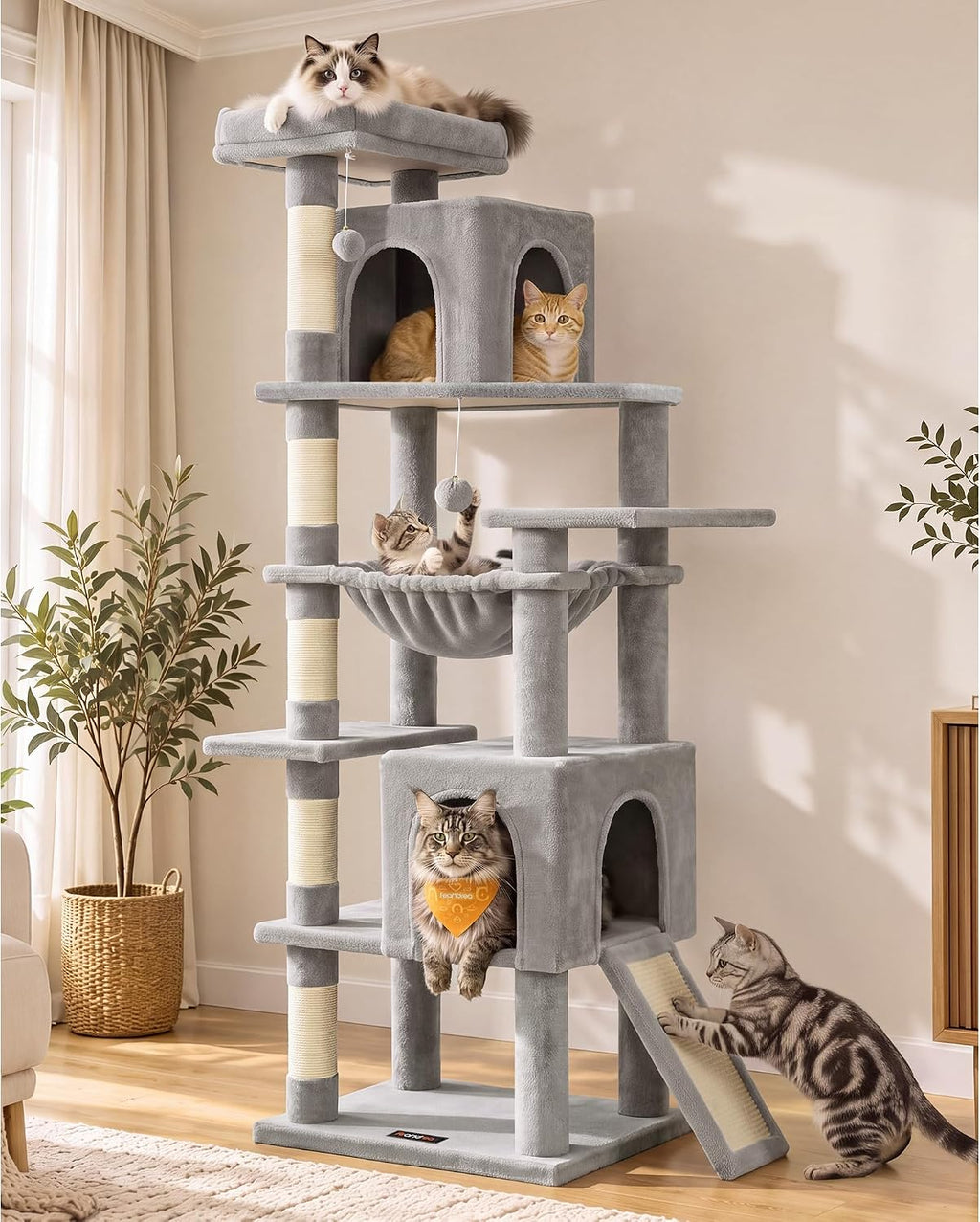 Feandrea Cat Tree, 70.3" Heavy Duty Cat Tower Condo for Indoors, Dove Gray