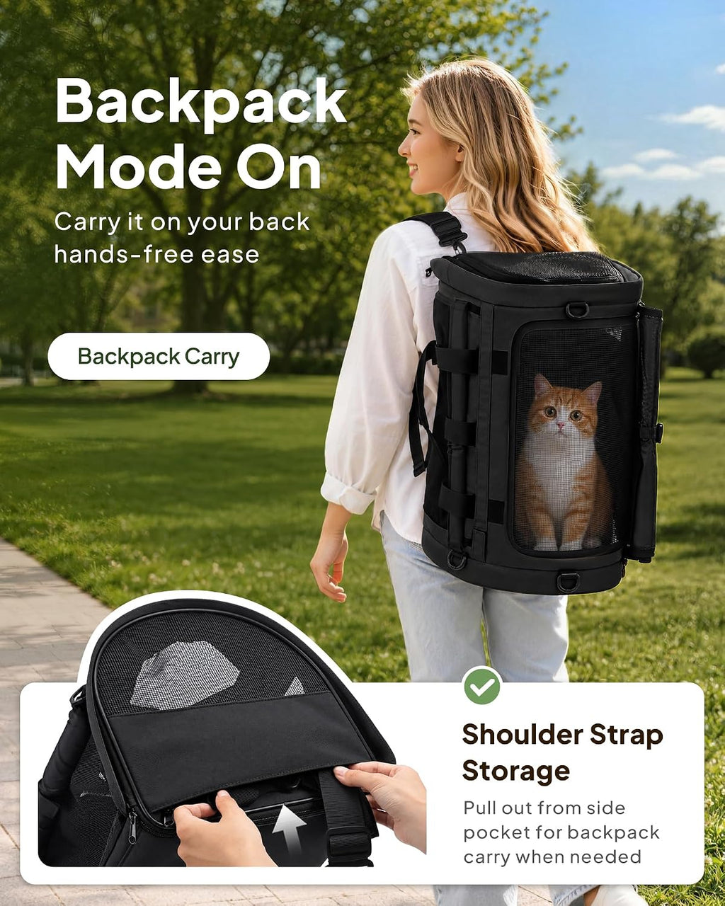 Backpackable Cat Carrier 17"x11"x11", Soft-Sided Collapsible Pet Carrier