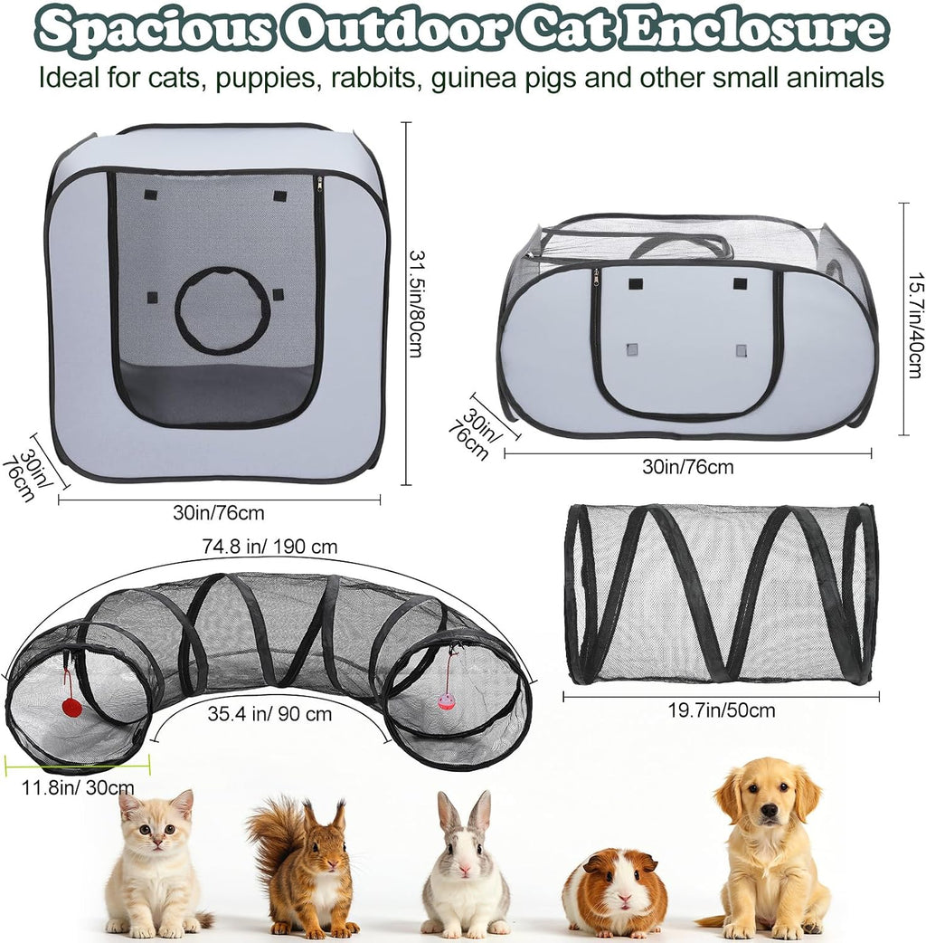 Cat Playpen, 4-in-1 Pop-up Outdoor Cat Enclosure, Grey
