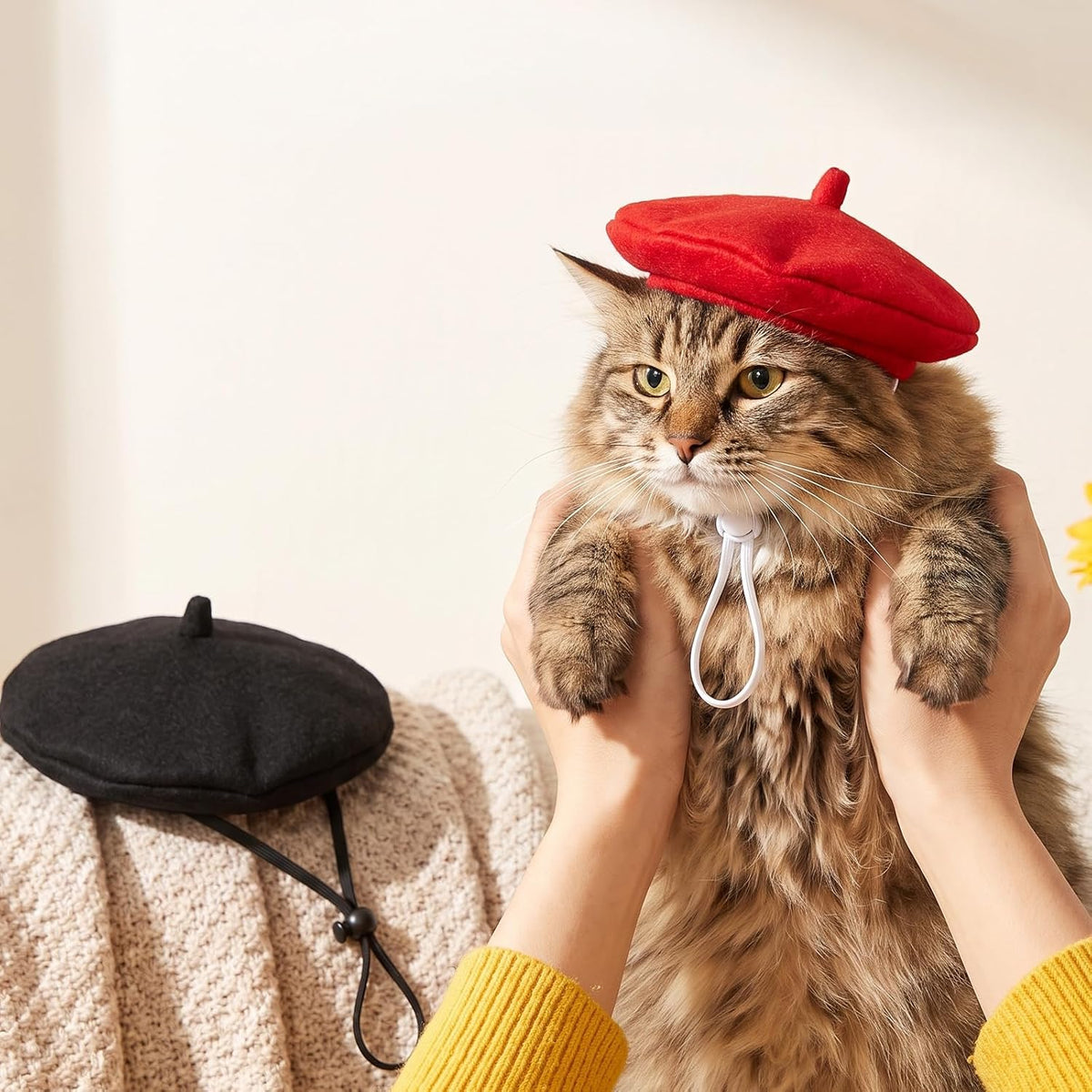 2 Pcs Funny Dog Beret,Adjustable Small Cat Beret Hat Halloween