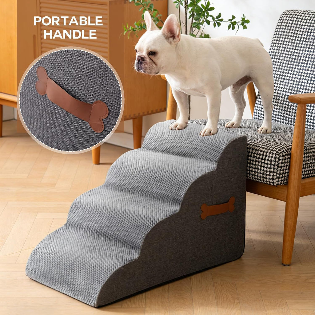 Foam Dog Stairs for Couch, 4 Step Pet Ramp Grey