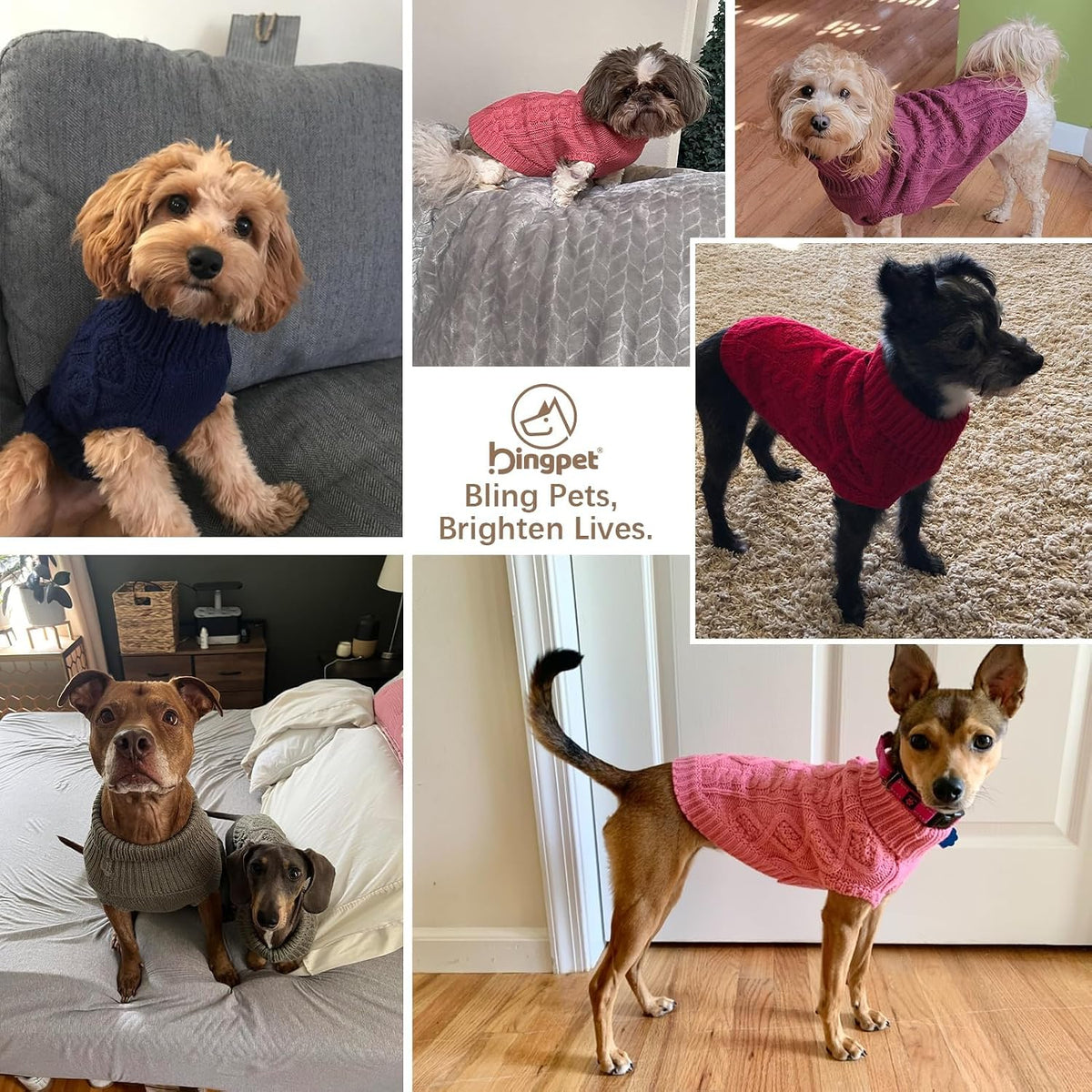 BINGPET Dog Sweater for Large Dogs, Turtleneck Knitted Clothes