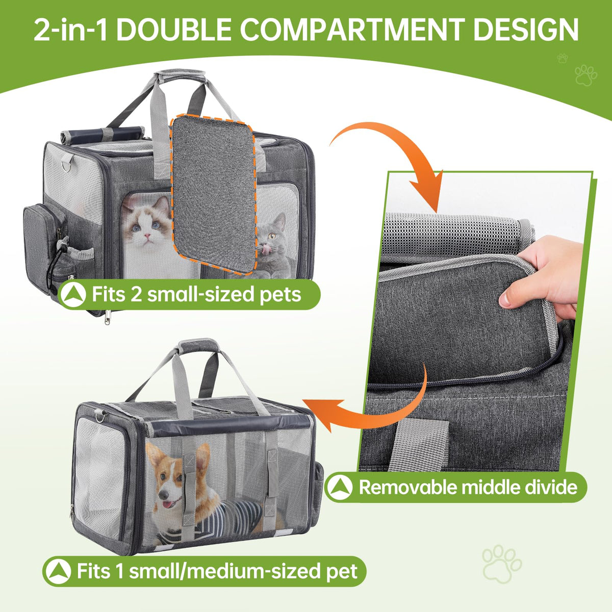 Cat Carrier for 2 Cats Double Pet Carrier Extra Large Multi Cat Travel Gray