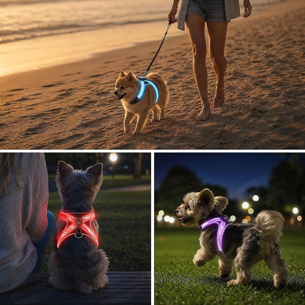 Multicolor Light Up Dog Harness, No Pull Led Vest for Night Walking (Small)
