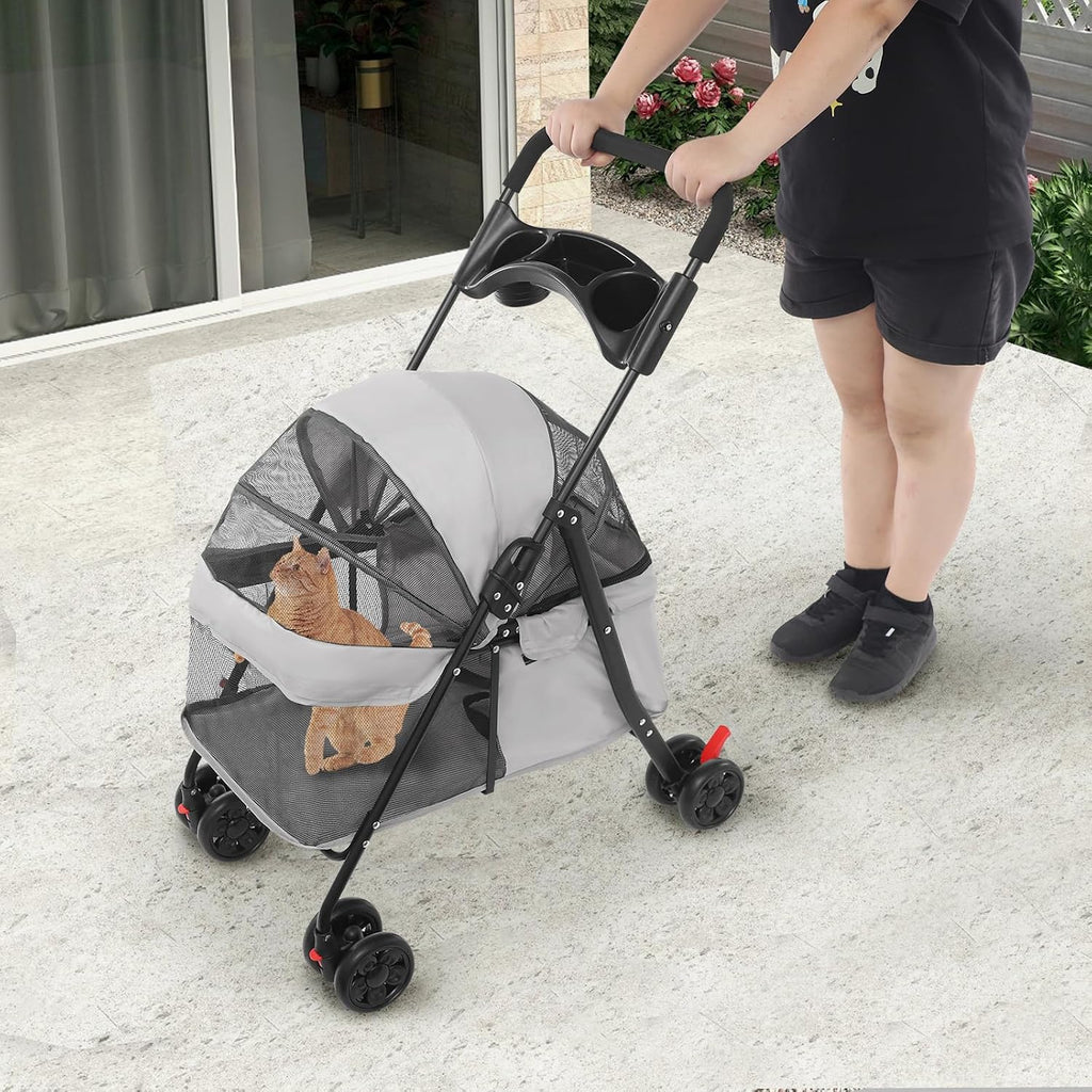 Pet Stroller for Small/Medium Dogs & Cats, Foldable 4 Wheels Dog Strollers
