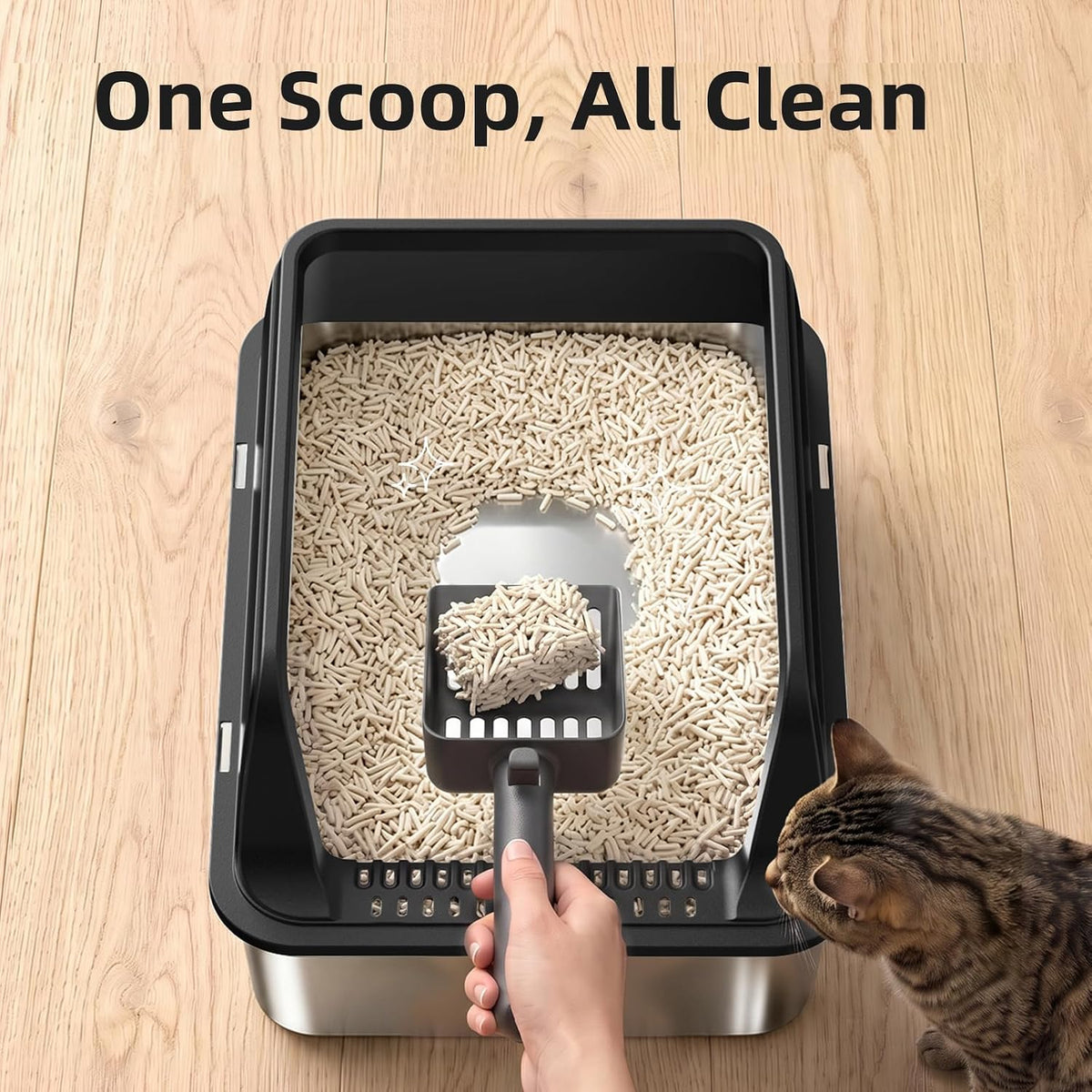 FURTIME Stainless Steel Litter Box with Lid, High Sided Metal Litter Box