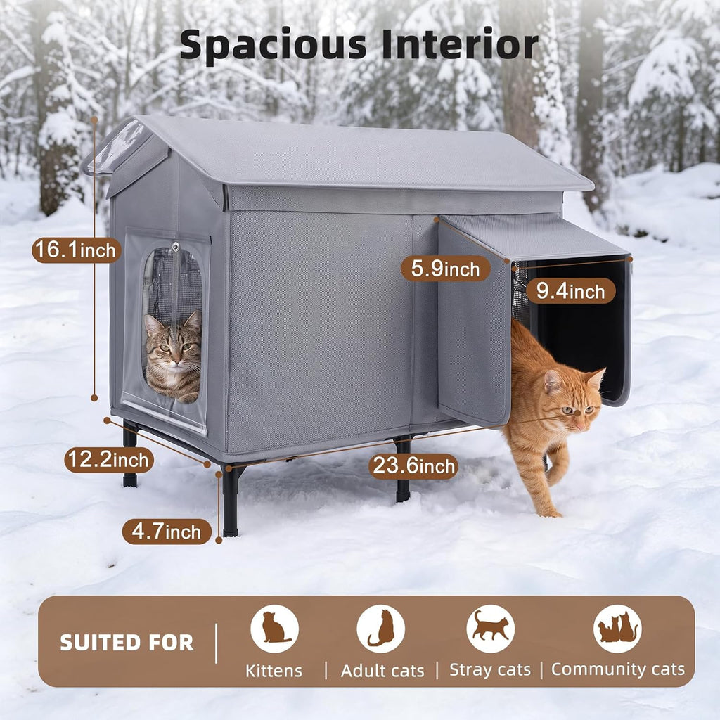 Heated Outdoor Cat House Weatherproof,Insulated Cat House for Winter