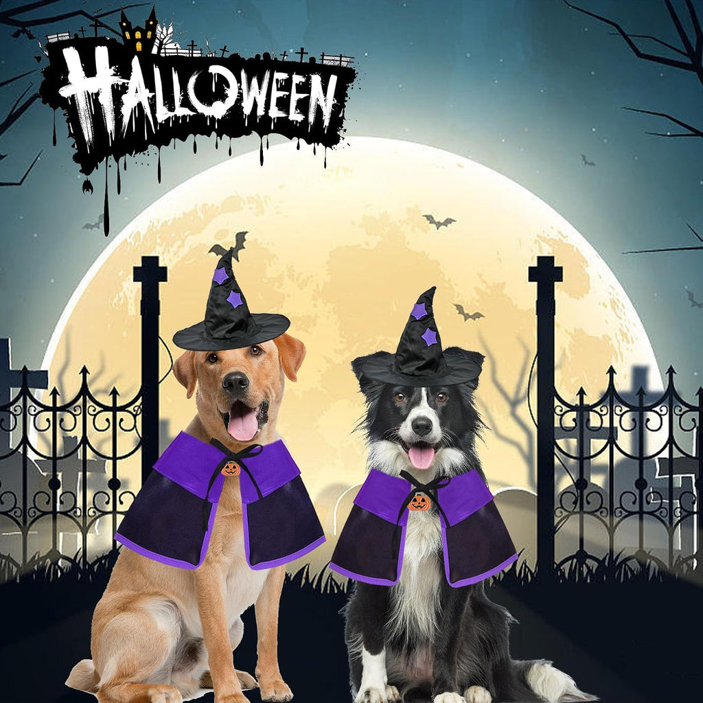 GOYOSWA Dog Halloween Costumes, Dog Witch Costume Halloween Dog Witch Cloak Cape Wizard Hat Halloween Costumes for Small