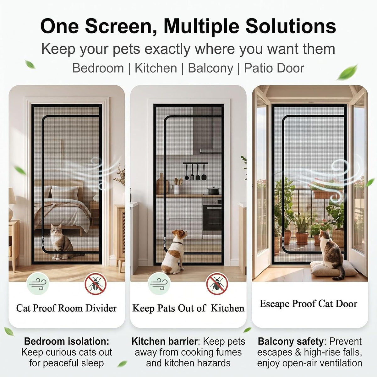 36x78 Upgraded Cat Screen Door, Reinforced Thickened Pet Screen Door Black