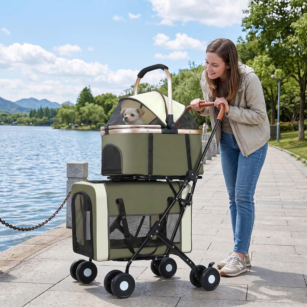 Double Pet Stroller for Dogs and Cats(Green)