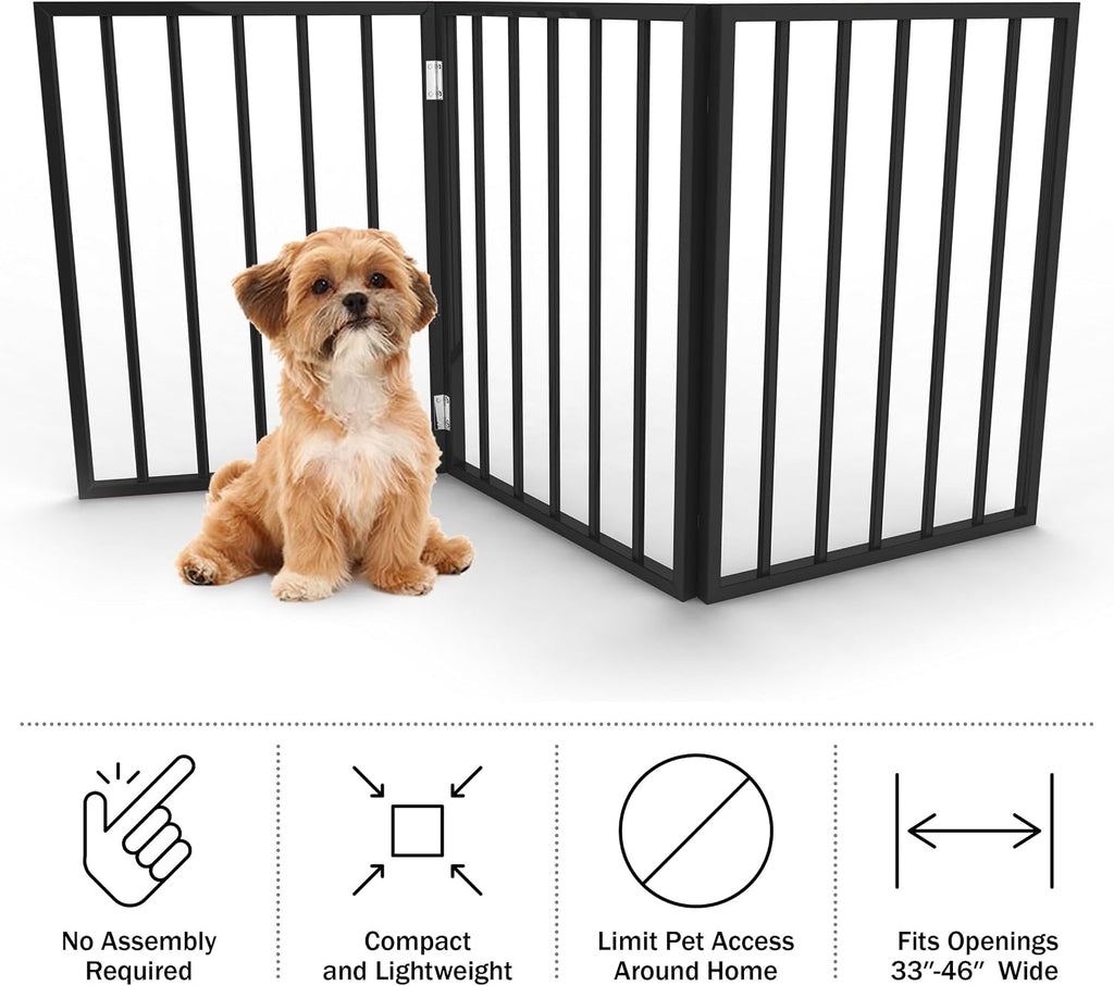 Pet Gate - 3-Panel Indoor Foldable Dog Fence for Stairs, Hallways, or Doorways - 54x24-Inch Wood Freestanding Dog Gates 