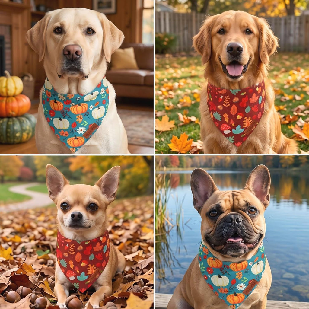 PTDECOR Fall Dog Bandanas, Pumpkin Leaf Print Thanksgiving Scarf, X-Large