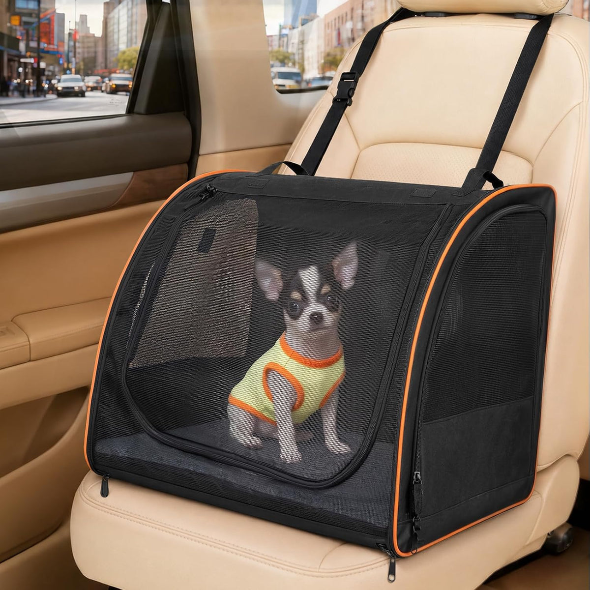 Dog Car Seat, Enclosed Carrier for Pets Travel Safety Dog Crate Soft-Sided Covered Car Kennel Carrier for Backseat for M