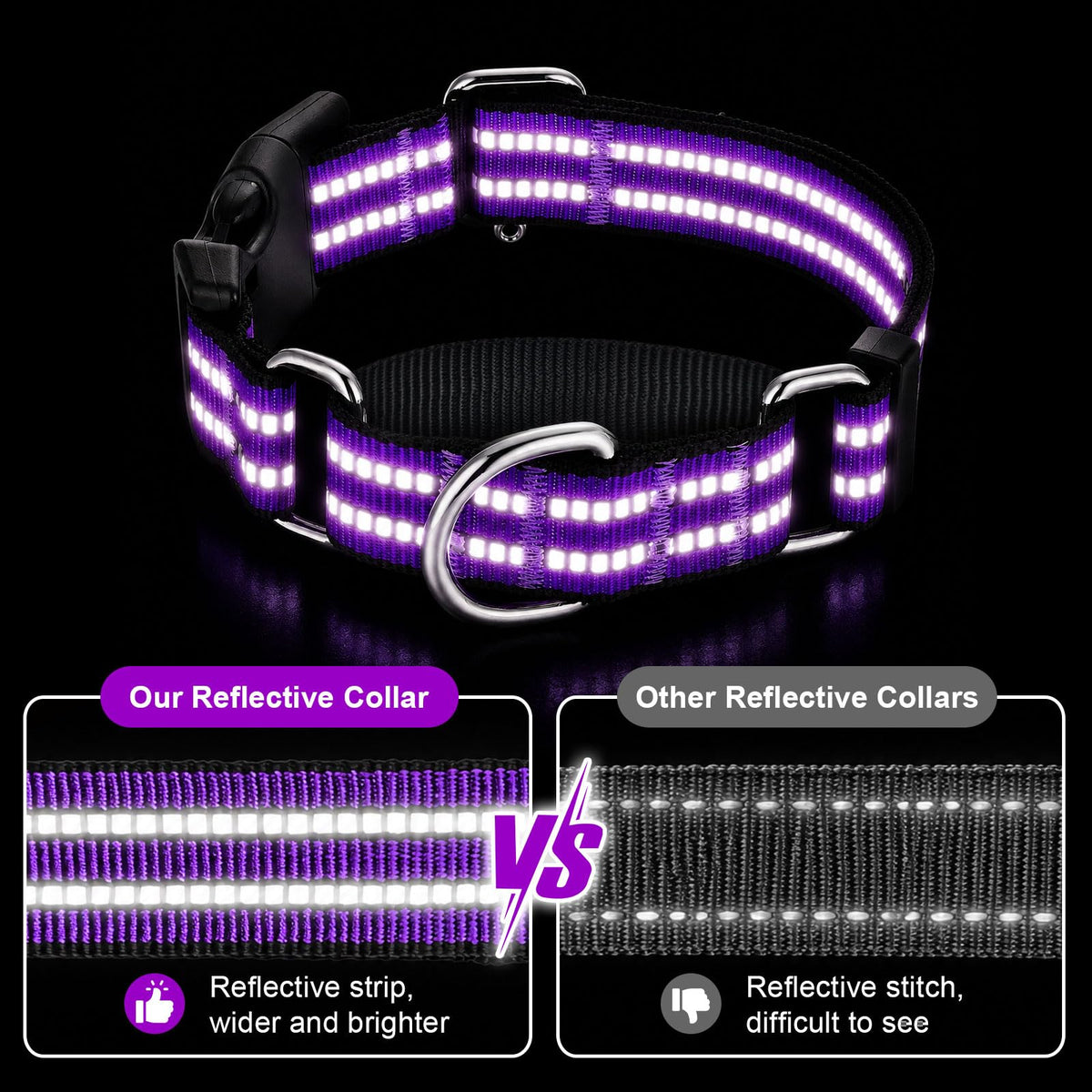Martingale Collar for Dogs,Reflective Escape Proof,Purple,M