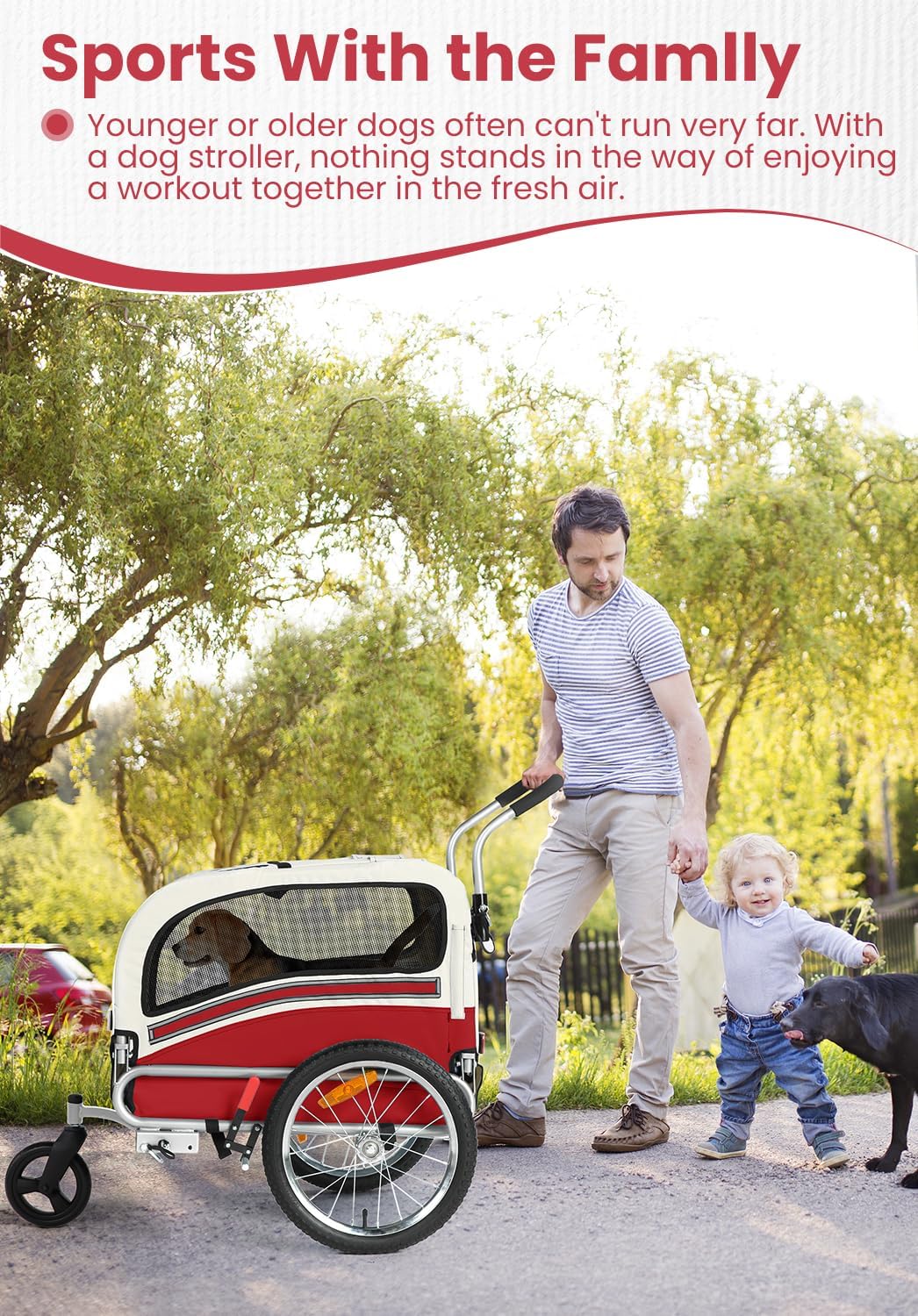 2 in 1 Pet Bicycle Trailer with a 6" Stroller Wheel Suitable for Small and Medium Dogs, Carrier Up to 66/88 LBS, Easy Fo