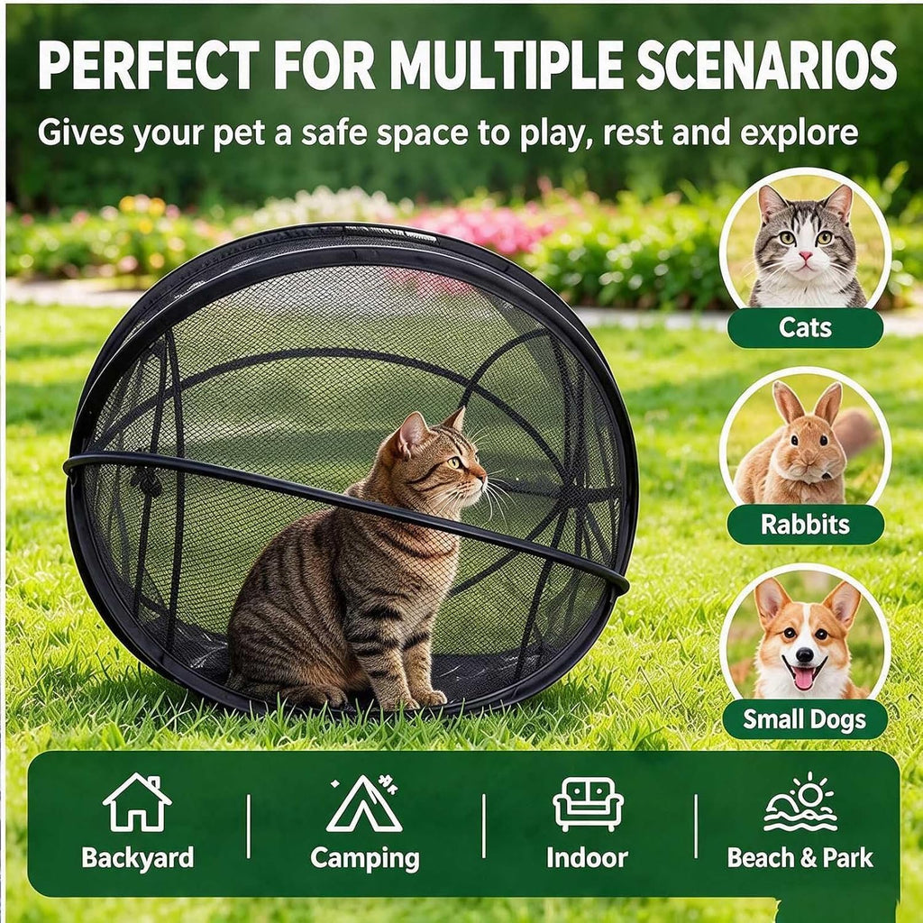 27" Cat Hamster Ball for Outside, Portable Outdoor Cat Enclosure, Collapsible Breathable Pet Rolling Playpen with Zipper