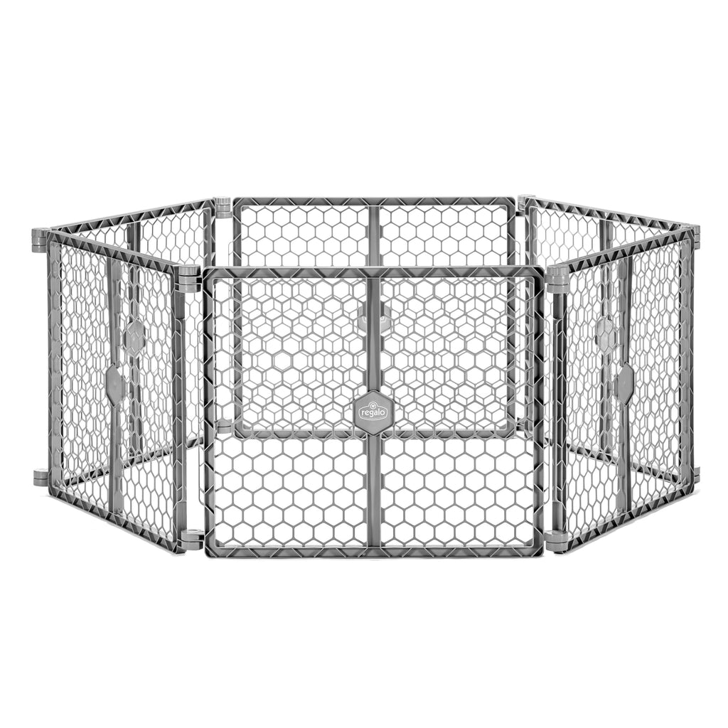 Regalo 192" 6-Panel Super Wide Plastic Baby Gate and Play Yard, Gray