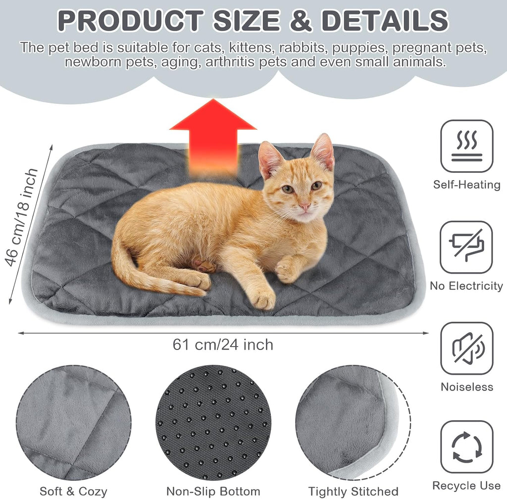 2 Pack Self Warming Cat Bed Thermal Pet Mat, Gray, 18 x 24 Inches