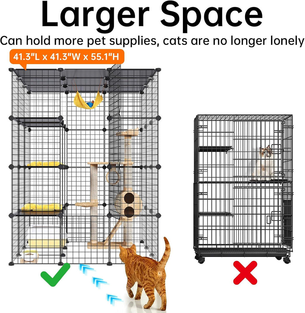Extra Large Cat Cage,4-Tier Catio, DIY Metal Cat Enclosure with Platforms,55 Inch Indoor Cat Cage for 1-3 Cats, Indoor C