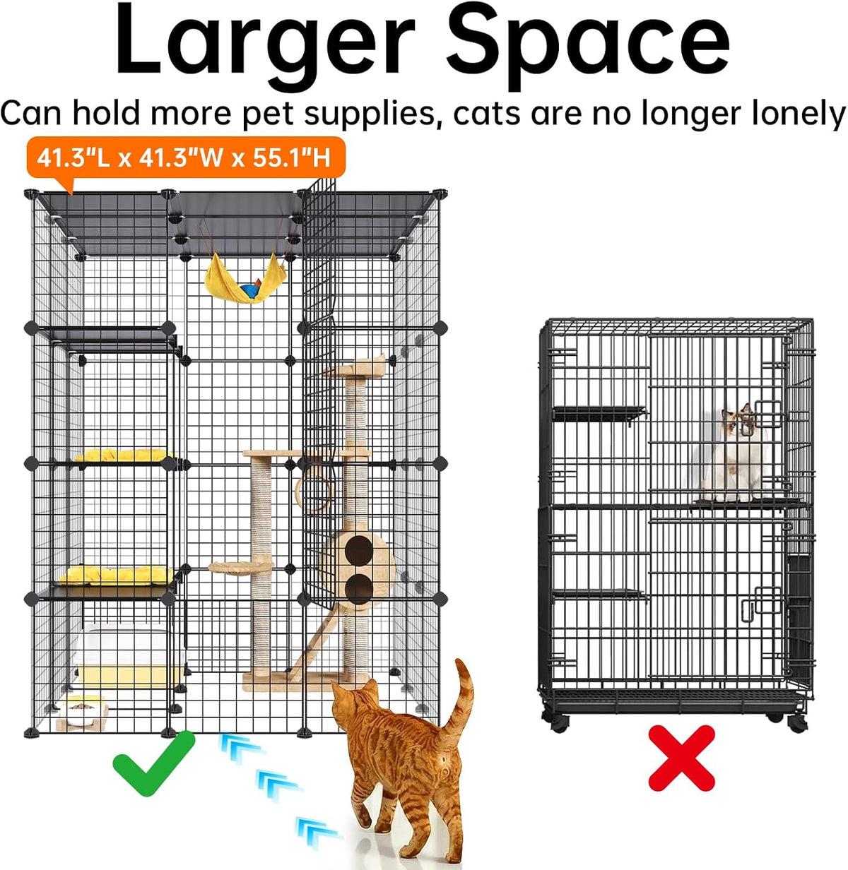 Extra Large Cat Cage,4-Tier Catio, DIY Metal Cat Enclosure with Platforms,55 Inch Indoor Cat Cage for 1-3 Cats, Indoor C