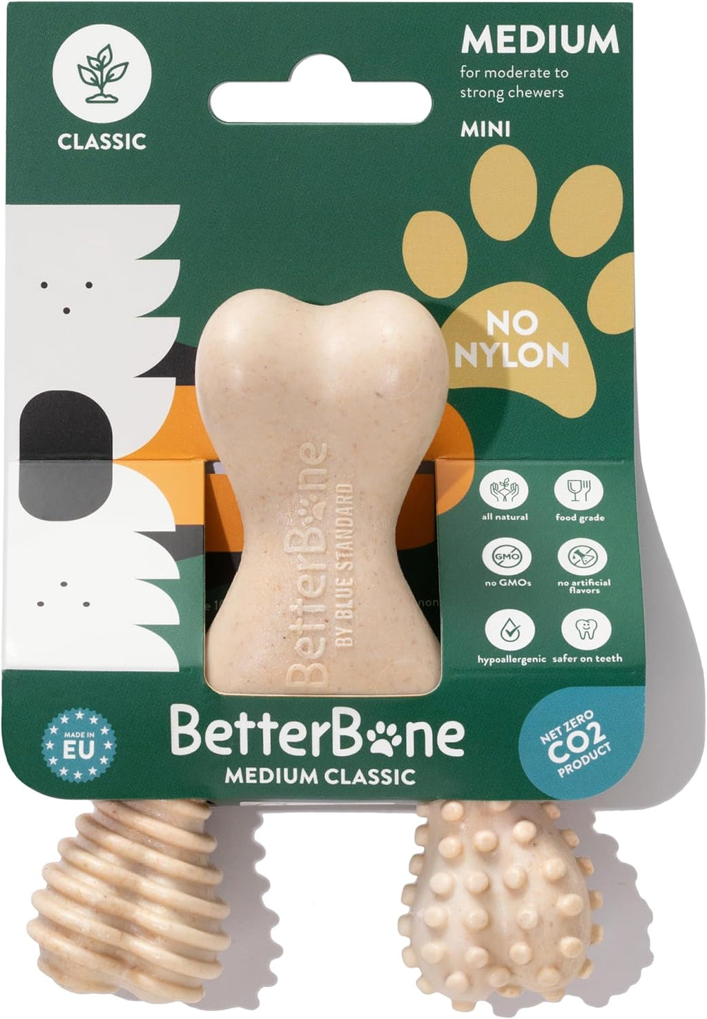 BetterBone - Medium Density - Ideal for Moderate to Strong Chewers - All-Natural, Nylon-Free Dog Chew Toys - Non-Toxic, 