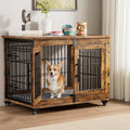 Medium Dog Crate Furniture, 32'' Heavy Duty Kennel w/Cushion & Wheels