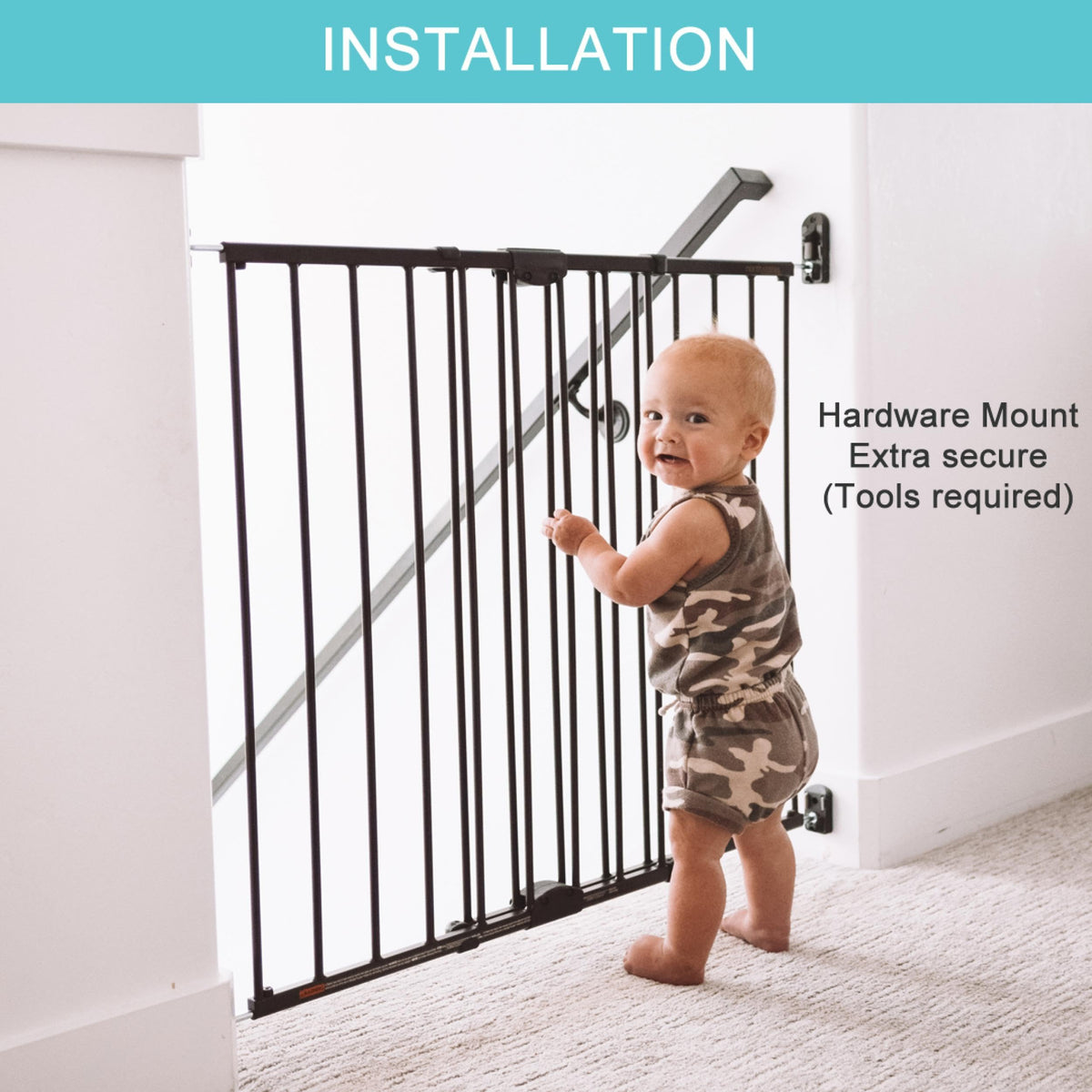 Toddleroo Easy Swing & Lock Baby Gate for Top of Stairs: 31" Tall, Bronze