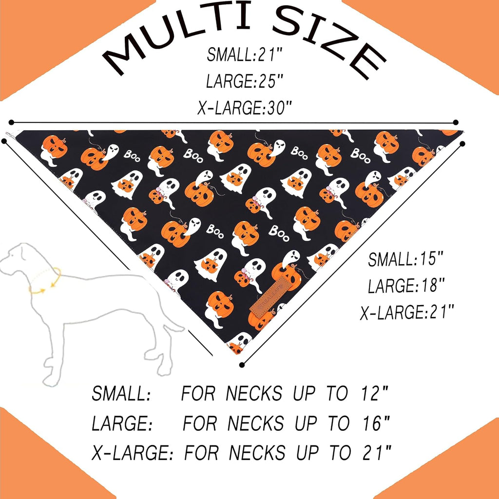 Halloween Dog Bandanas 2 Pack, Reversible Orange Pumpkin Pet Scarf for Boy and Girl, Premium Durable Fabric, Holiday Ban