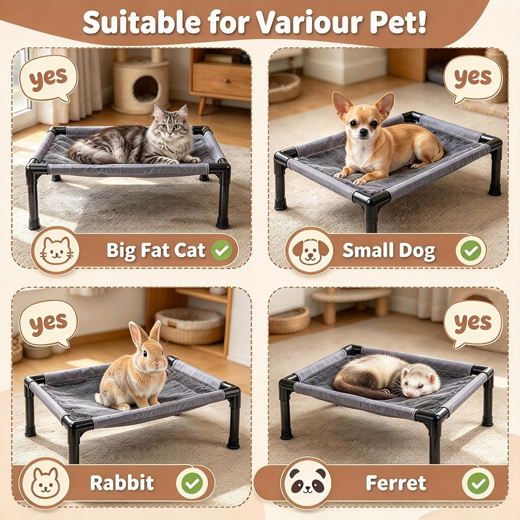 FHTONGE Elevated Cat Hammock Bed, Fur Cot for Large Cats Rabbits Small Dog