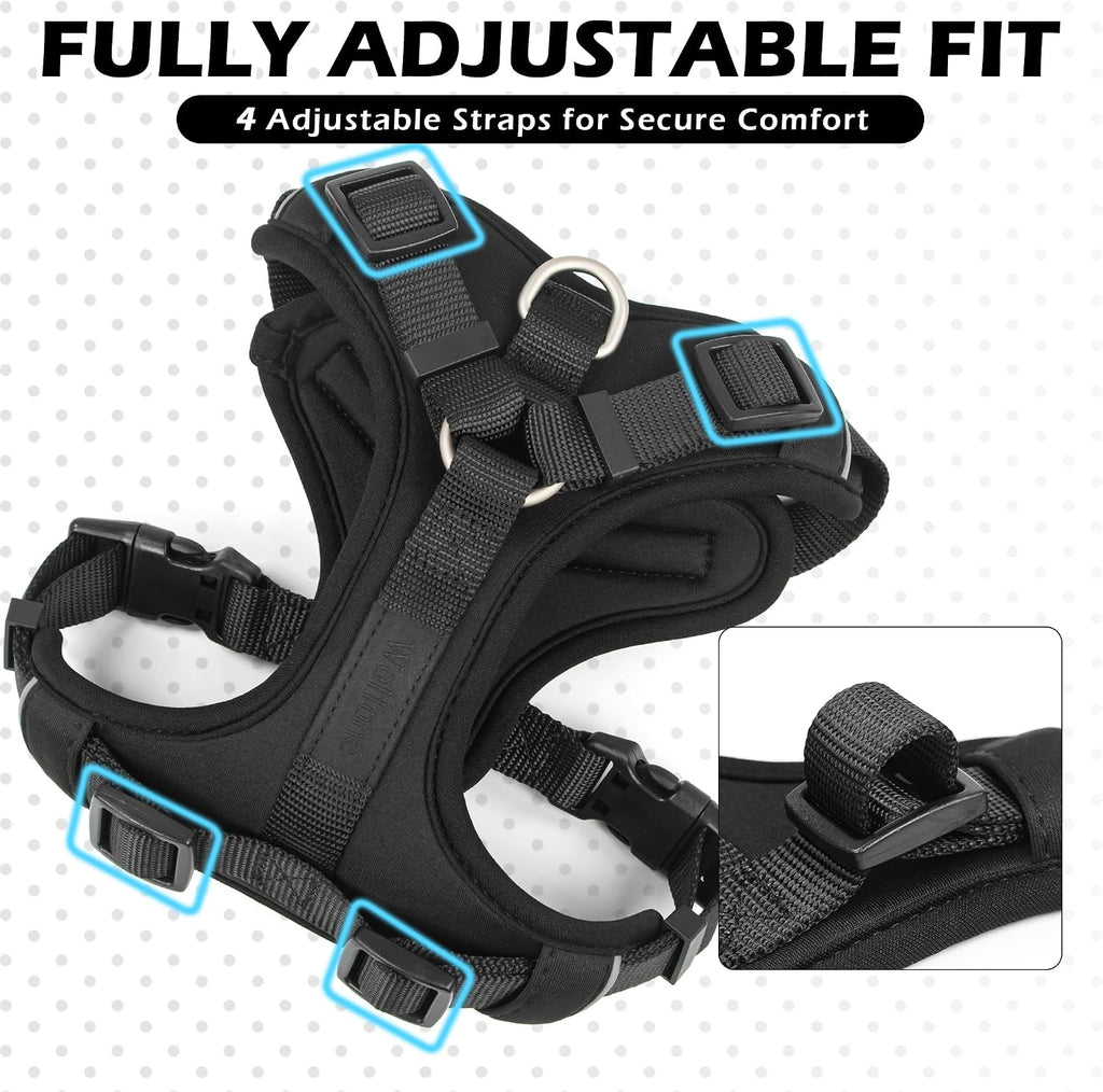 Wolfone Small Dog Harness Reflective Adjustable Black Small
