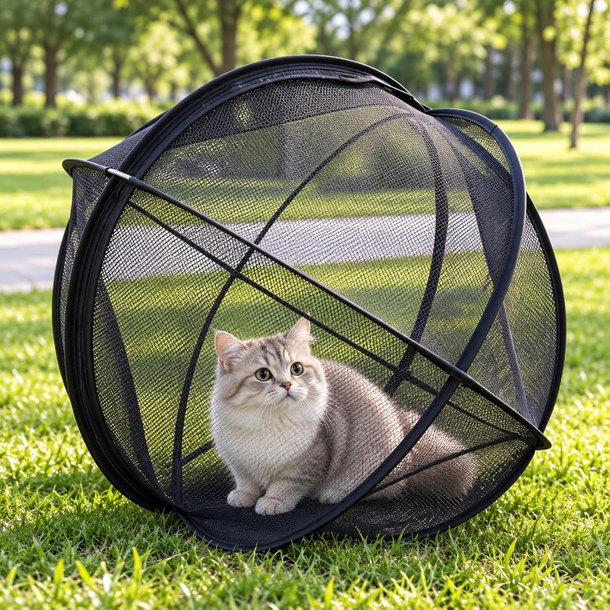 Cat Hamster Ball for Outside Foldable Mesh Cat Playpen 28 Inch (green)