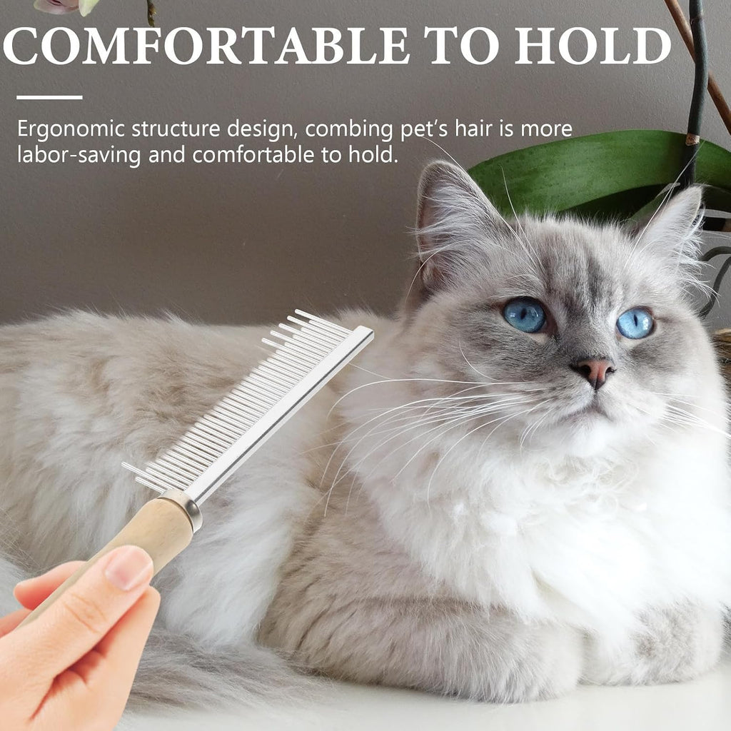 Dog Cat Grooming Comb, Stainless Steel Teeth, Wooden Handle, Fine Tooth