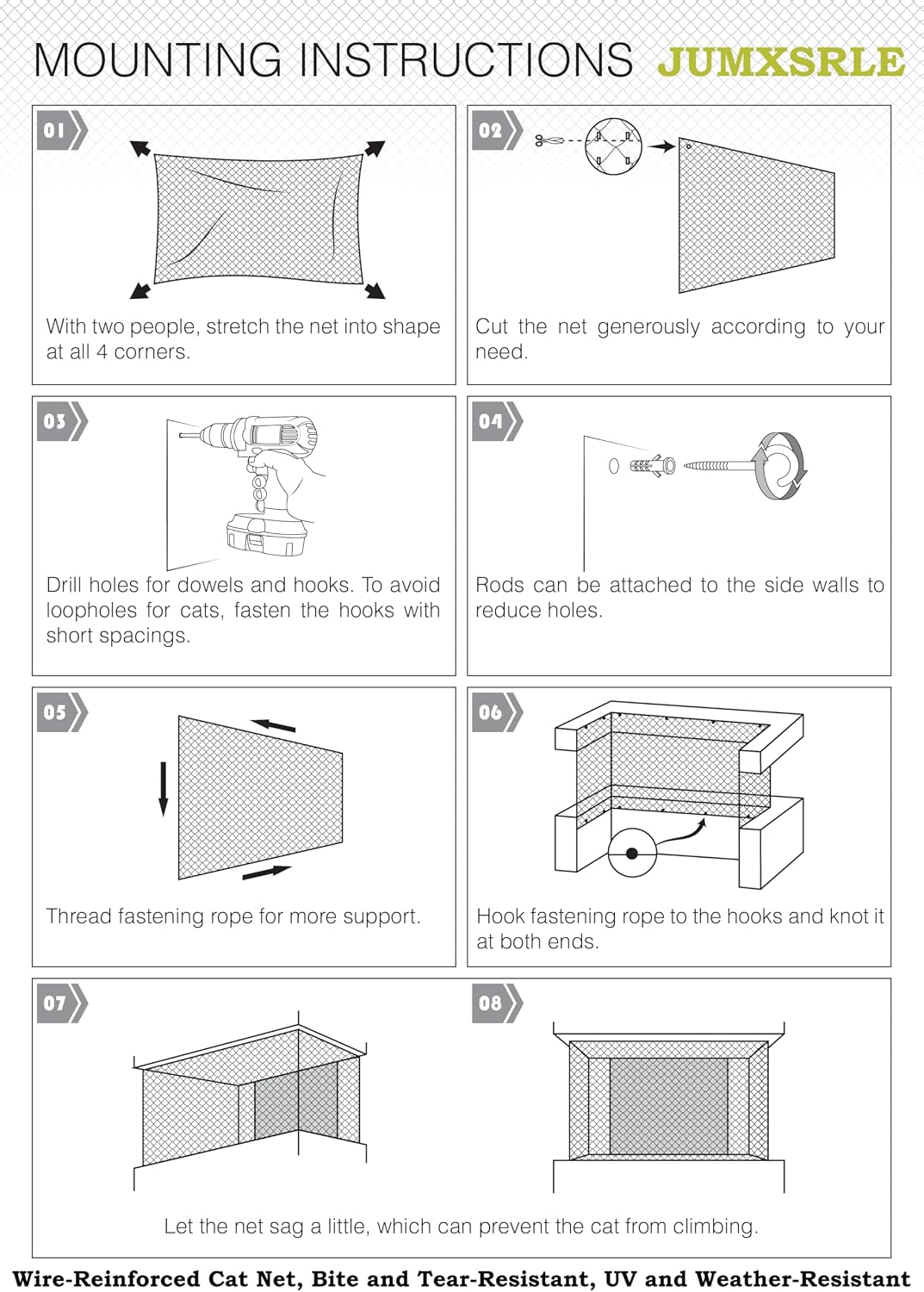 Wire-Reinforced Cat Netting, Bite Resistant, Anti-Fall for Windows Balcony
