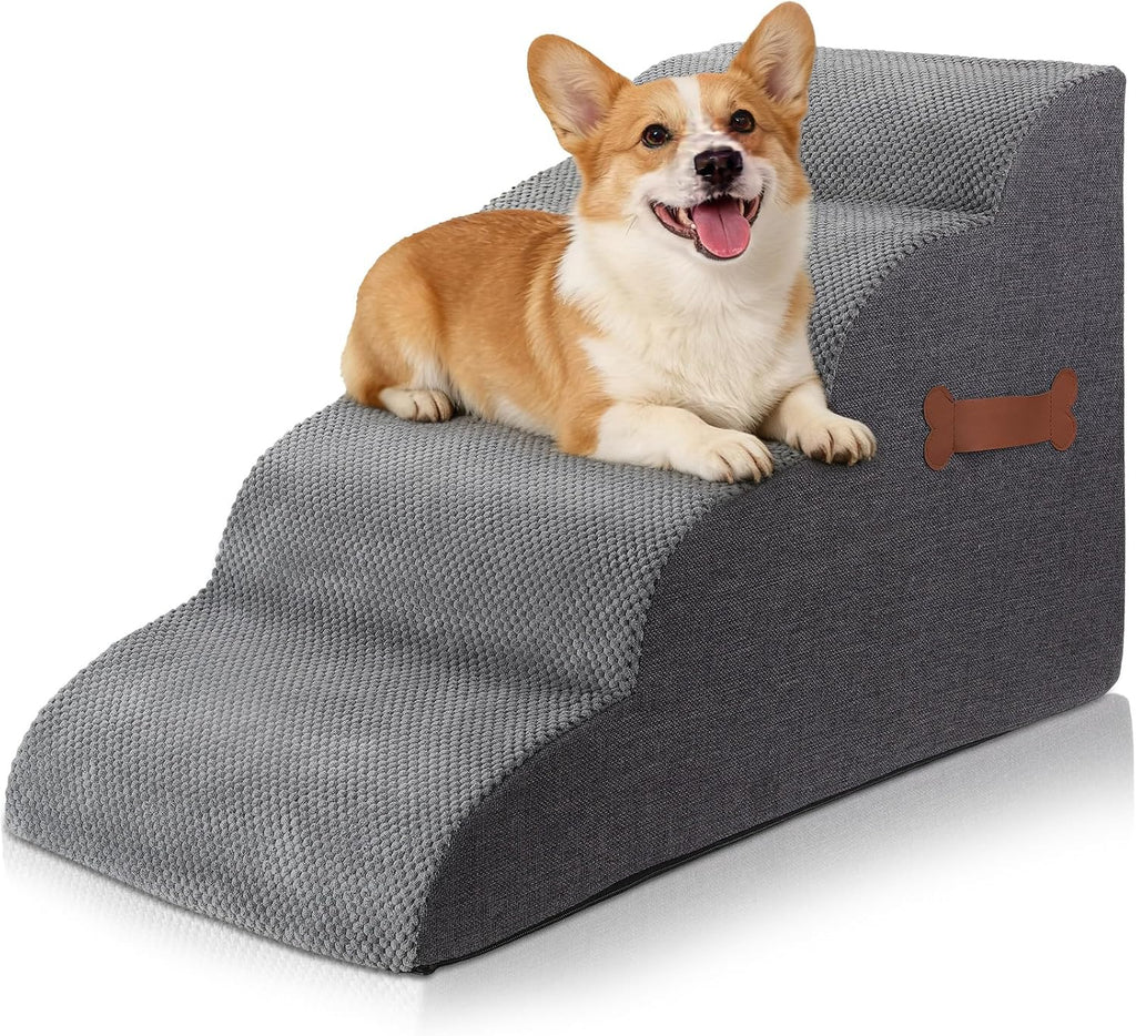 Foam Dog Stairs for Couch, 4 Step Pet Ramp Grey