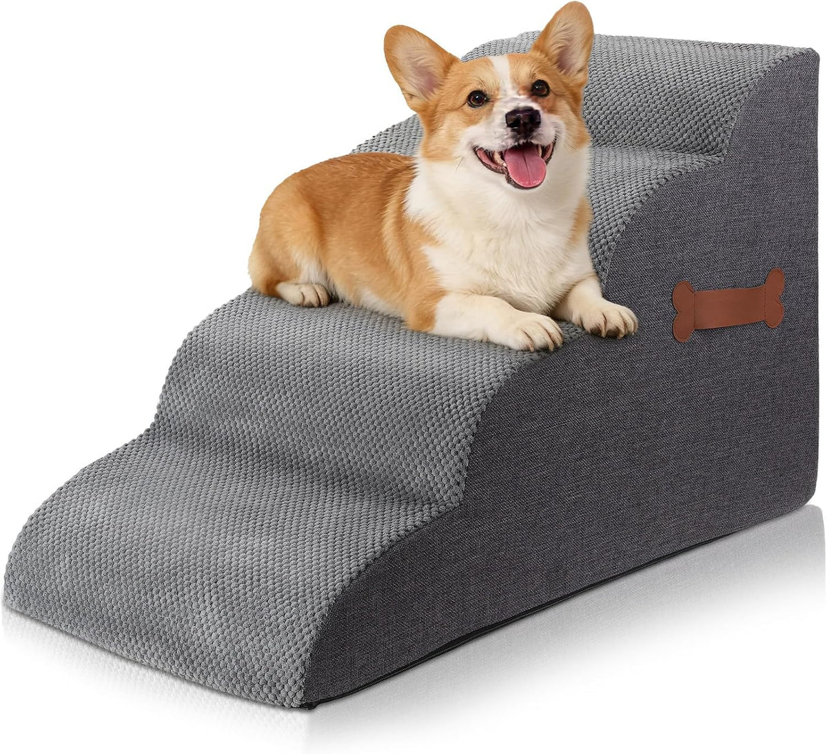 Foam Dog Stairs for Couch, 4 Step Pet Ramp Grey