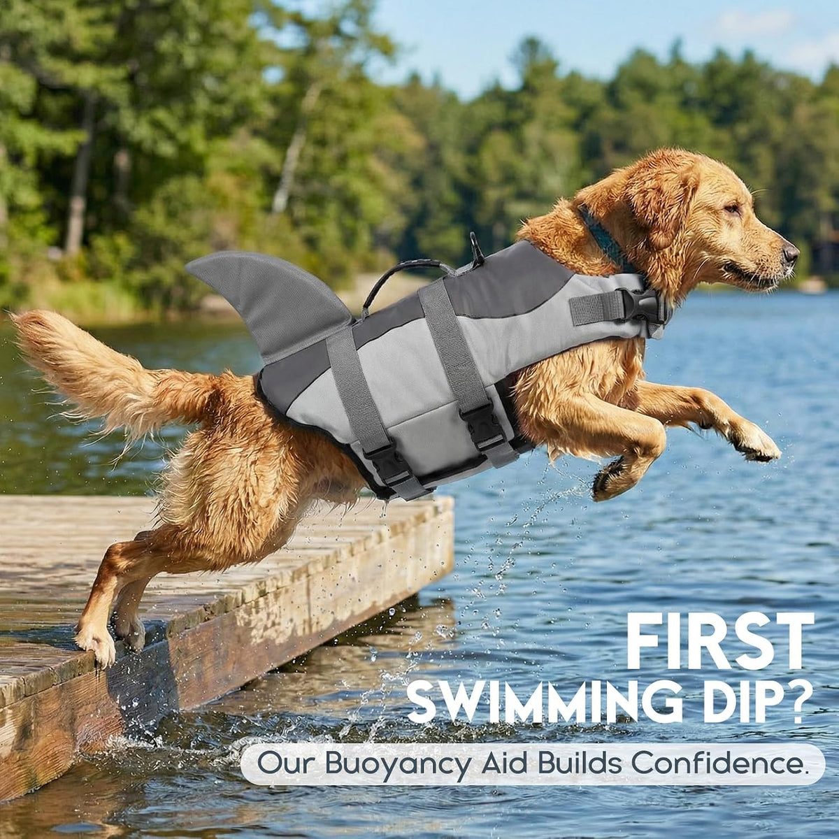 ASENKU Dog Life Jacket - Pet Safety Vest for Swimming & Boating, Shark Life Jacket with Floatation, Dog Lifesavers Swims
