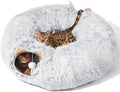 Cat Tunnel with Cat Bed for Indoor Cats, Under Christmas Tree Soft Plush Peekaboo Cat Cave Donut Tunnel, Multifunctional