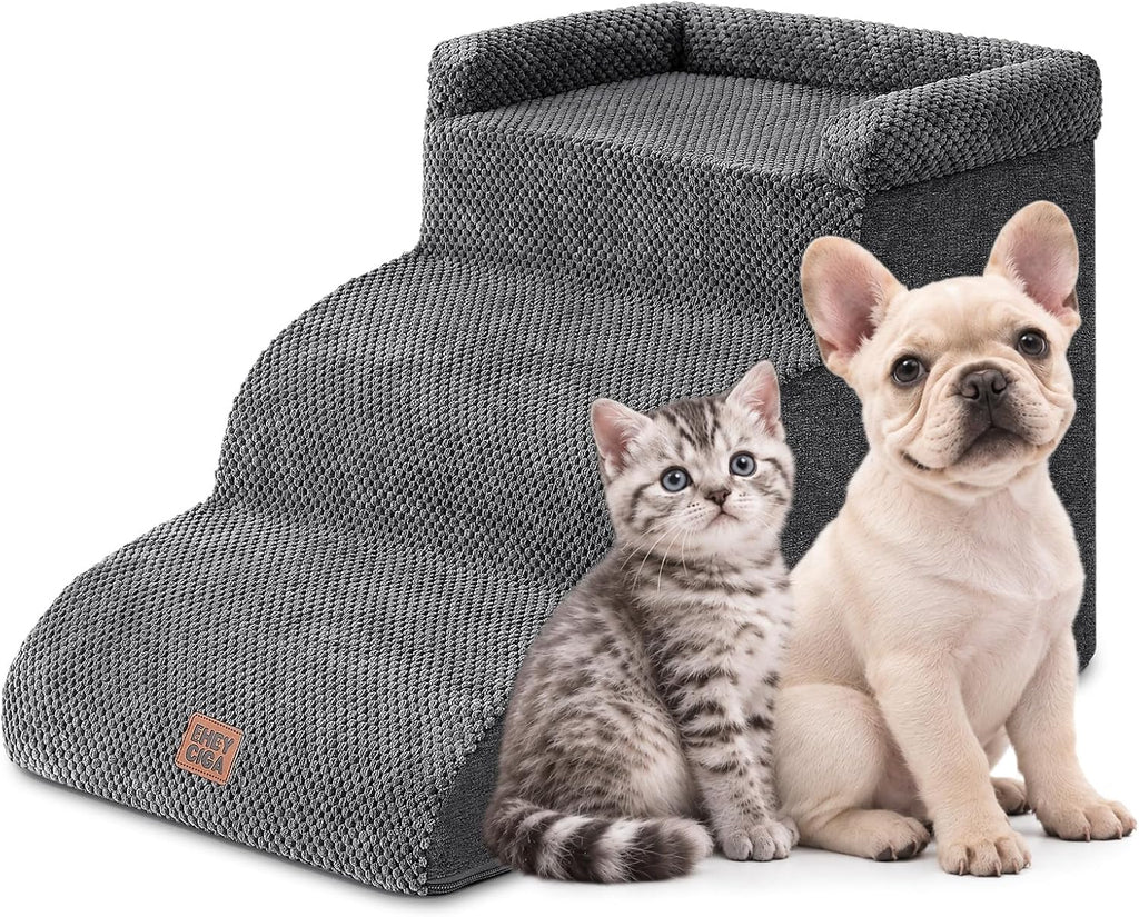 EHEYCIGA 3-Step Curved Dog Stairs for Dogs, Dog Ramp for Couch 14" H, Grey
