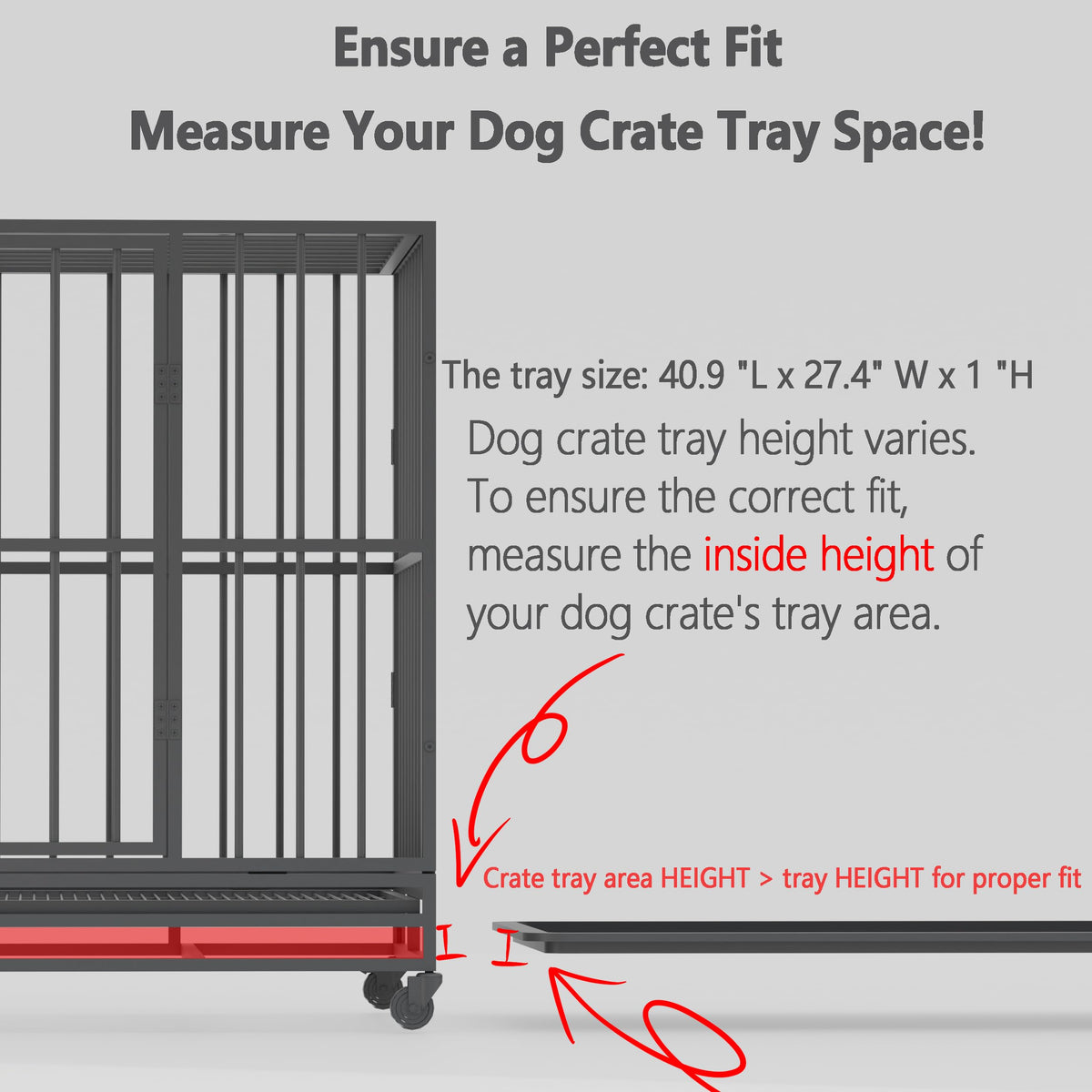 MOFBEAWK Dog Crate Tray Replacement,41-Inch Reinforced Chew-Resistant Pan