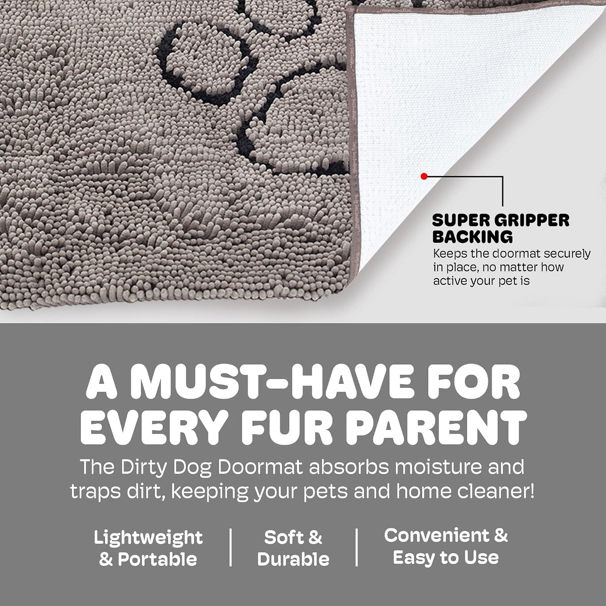 Dog Gone Smart Dirty Dog Doormat - Fast Drying Rug - Grey, 35 x 21 in