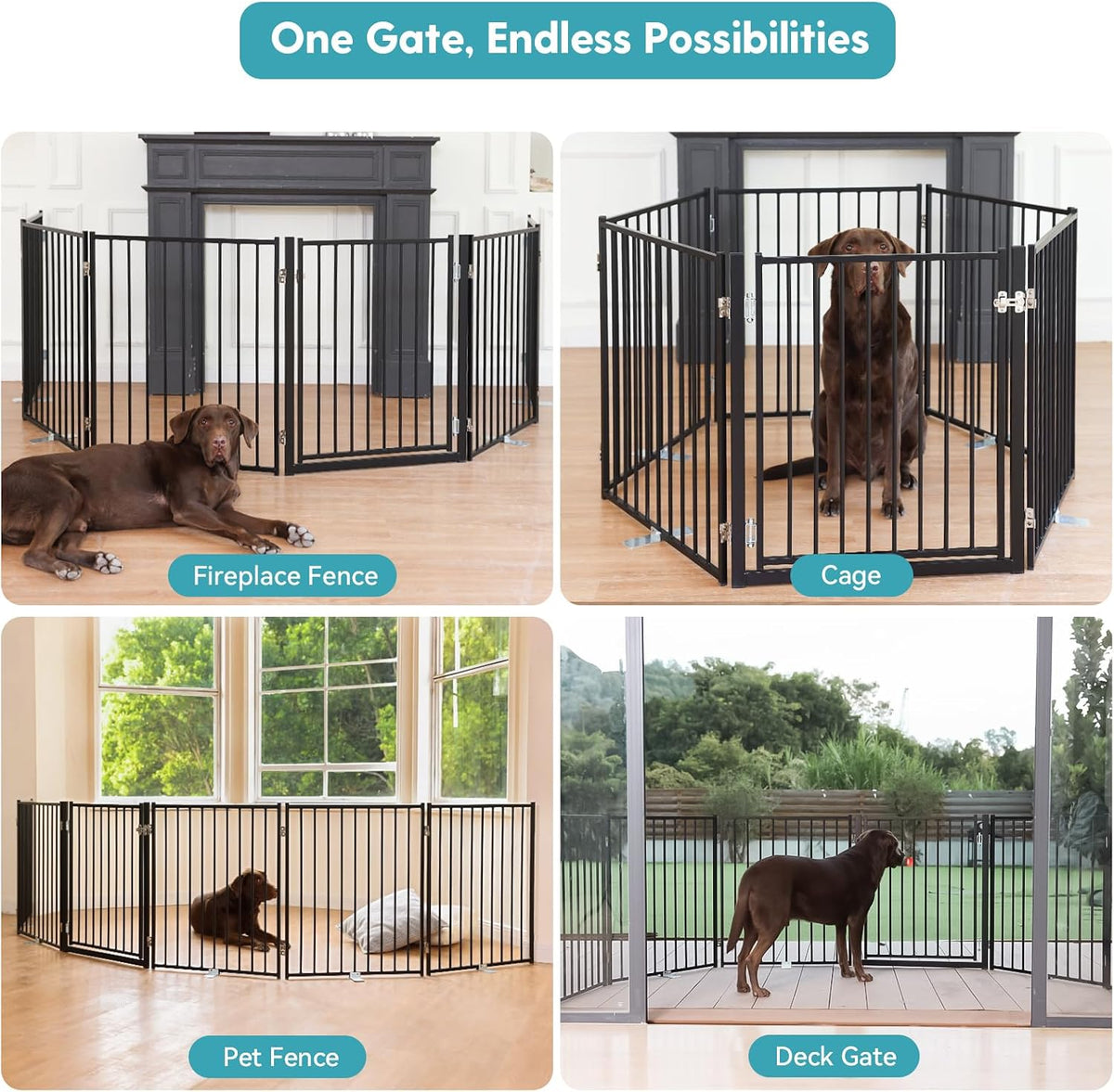 Freestanding Dog Gate with Door for Indoor & Outdoor, 30'' Tall