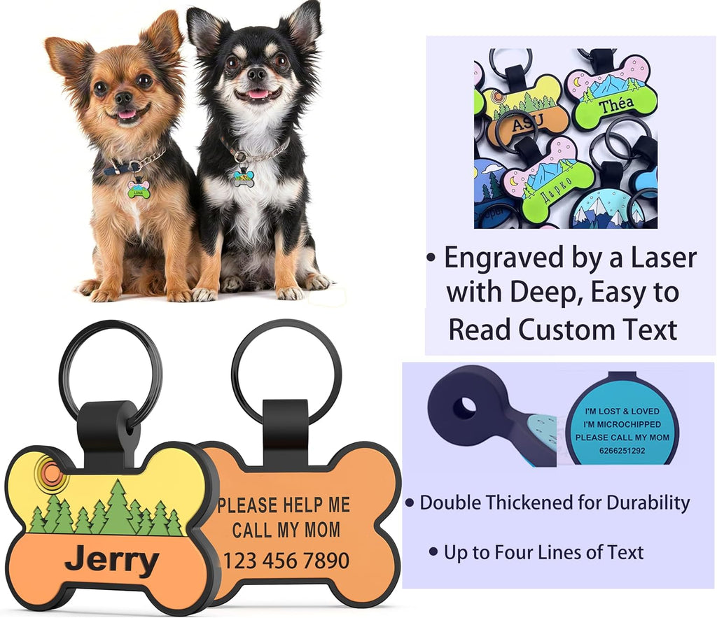 Silent Dog Tag, Personalized Engraved Silicone Pet ID Tag, Bone