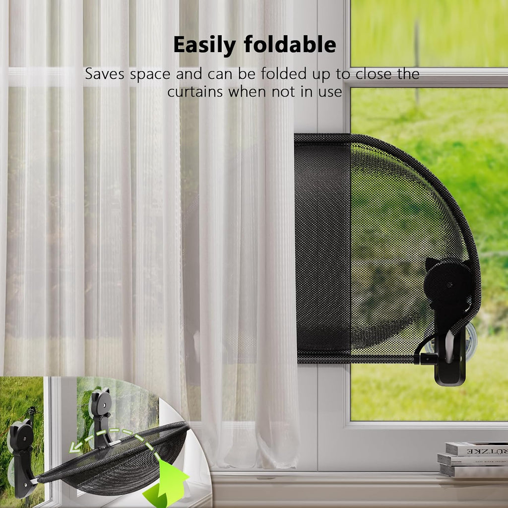 Cat Window Perch Cordless, Foldable & Stable Cat Beds- Breathable Cat Window Hammock for Overlooking, Sunbathing and Cli