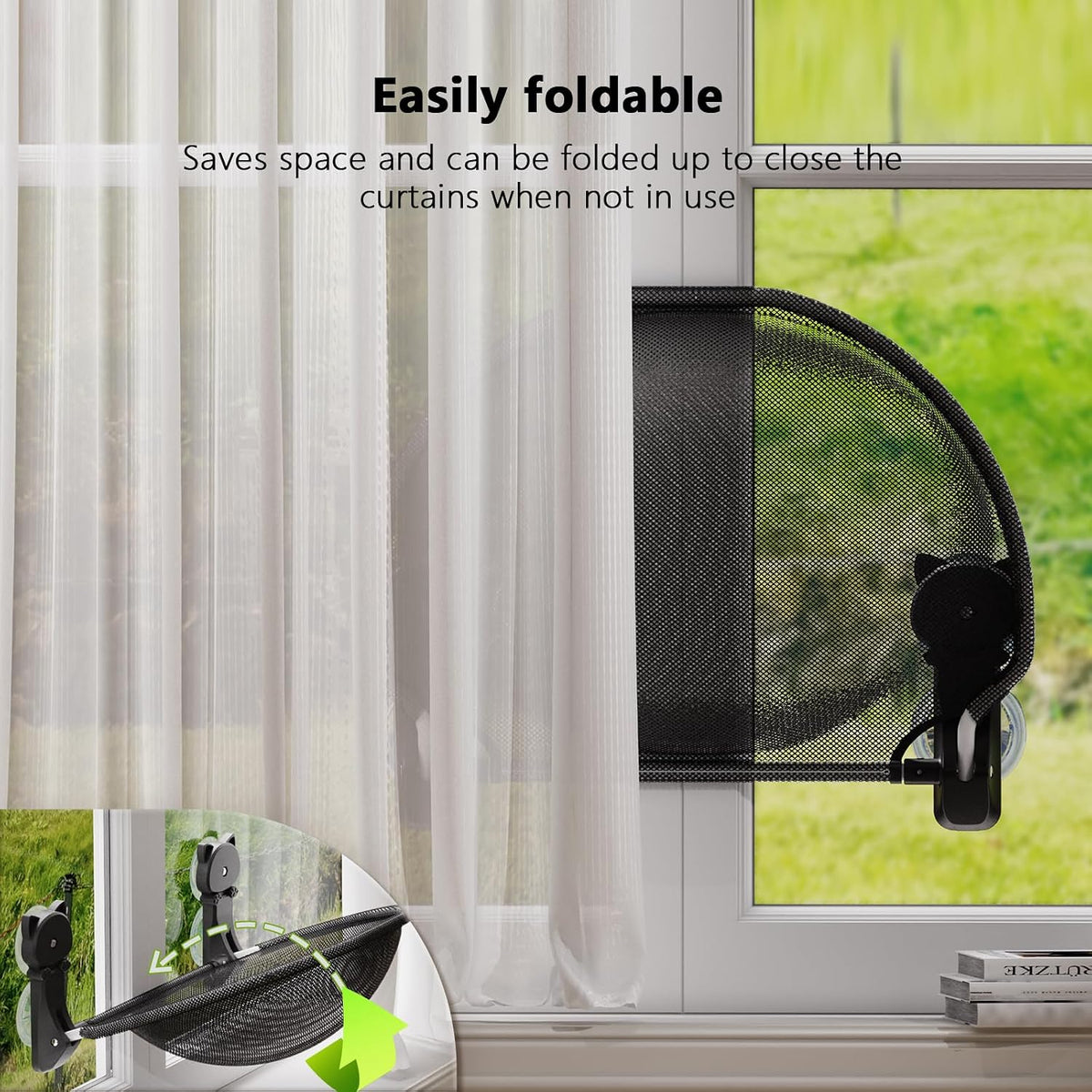 Cat Window Perch Cordless, Foldable & Stable Cat Beds- Breathable Cat Window Hammock for Overlooking, Sunbathing and Cli