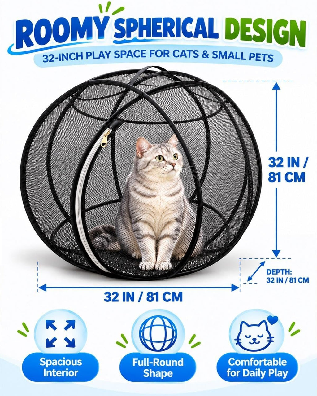 360° Panoramic Pop-Up Rolling Cat Playpen Ball,Outdoor Foldable Enclosure
