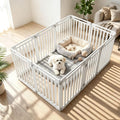 GIANTEX 10 Panel Dog Playpen, 32'' Plastic Pet Fence, Lockable Door, White