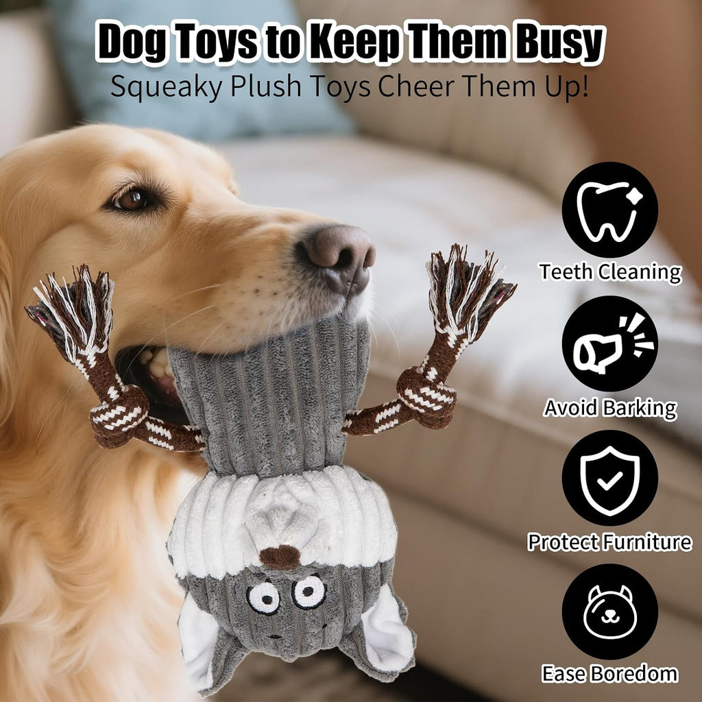 5 pack Large dog Squeaky Toys,Tough Stuffed Plush dog chew Toys Assortment ,Durable plush Animal dog Toys with Tug of Wa