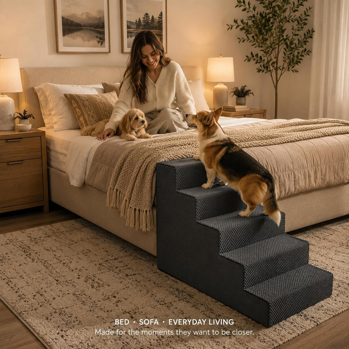 28" H Dog Stairs for Small and Medium Dogs 6-Step Ramps for High Beds and Couch Non-Slip Extra Wide Pet Stairs for Old D