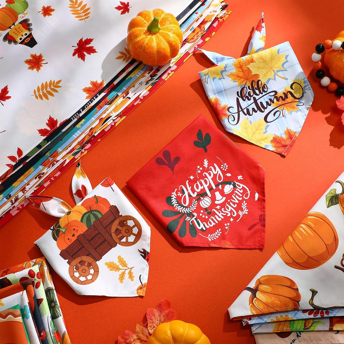 60 Pcs Fall Dog Bandana Bulk Thanksgiving Pet Scarf, Turkey Pattern