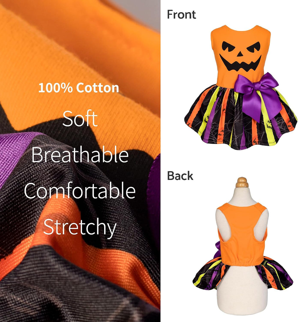 Fitwarm Halloween Pumpkin Dog Dress, Funny Dog Halloween Costumes, Doggy Clothes for Small Dogs Girl, Pet Apparel, Orang